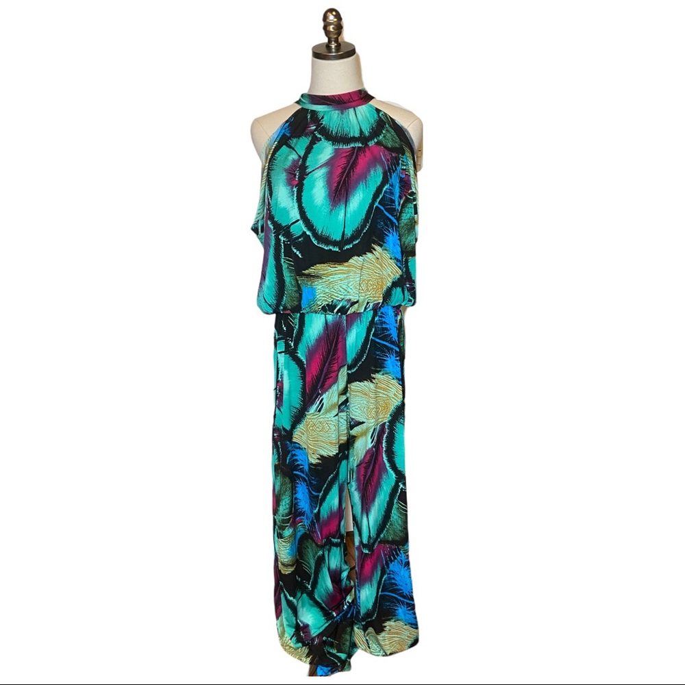 Wall St. Halter Pantsuit Jumpsuit Romper Feathers Sleeveless Tie Back XL